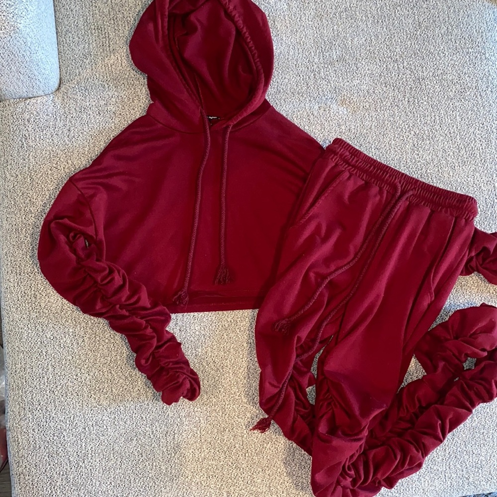 FashionNova Burgundy Ruched 2-Piece Set